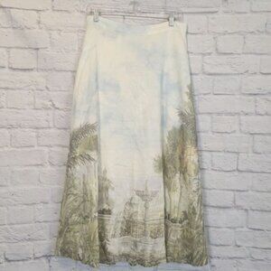Rachel Zoe Maxi Skirt Linen Blend Garden Tropical Scene Print